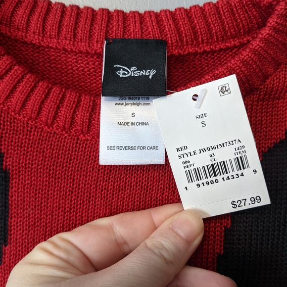 NWT Disney Mickey Mouse Red Black Crew Neck Sweater Size Small - Picture 3 of 9